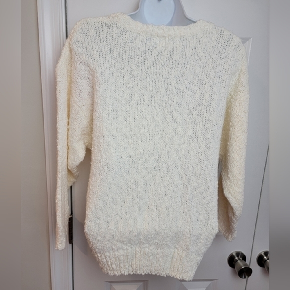 VINTAGE Here's A Hug Acrylic Sweater Cream Pastel Flowers Large - Picture 11 of 16